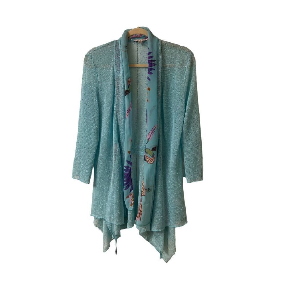 Alberto Makali cardigan sweater aqua w/contrast sz L